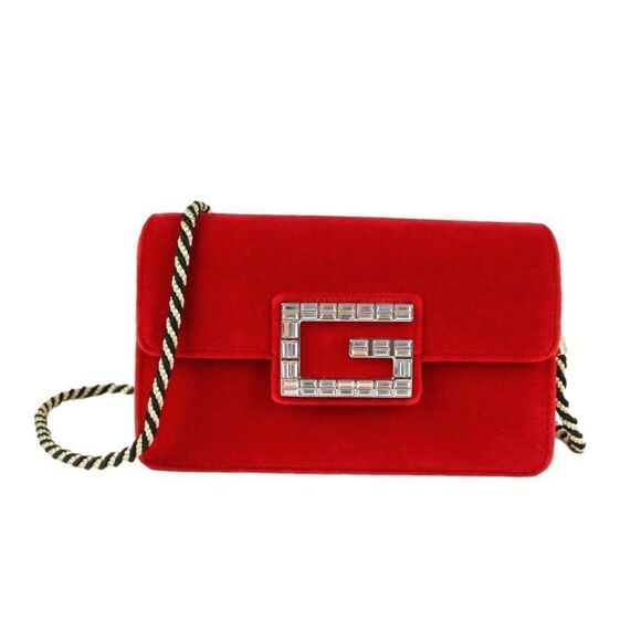 New without tags Gucci Broadway Red Velvet Black/Gold Rope Strap Crossbody Bag - Picture 1 of 10